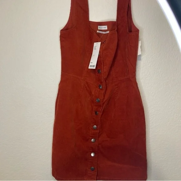 NWT Urban Outfitters Orange Corduroy Jumper Dress Women’s 8 Mini Dress Buttons - Picture 9 of 10